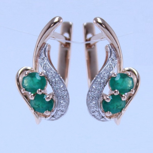 Серьги из красного золота с изумрудами и бриллиантами